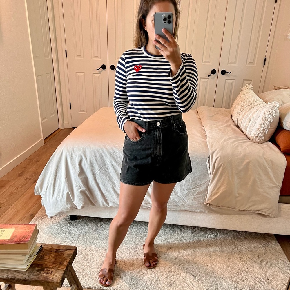 Comme des garçons navy and white stripe PLAY long sleeve tshirt